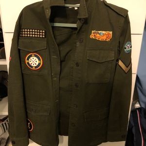 Green army jacket with patches
